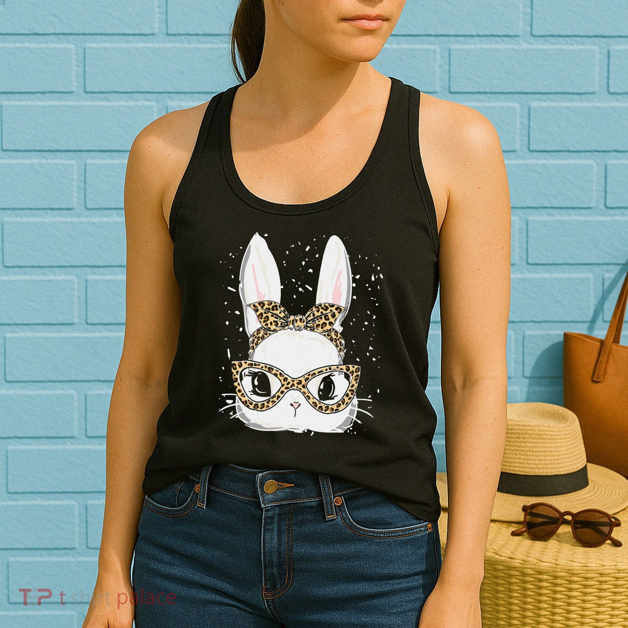 Bunny Face Leopard Glasses Headband Happy Easter Day Women's Women's Tank Top