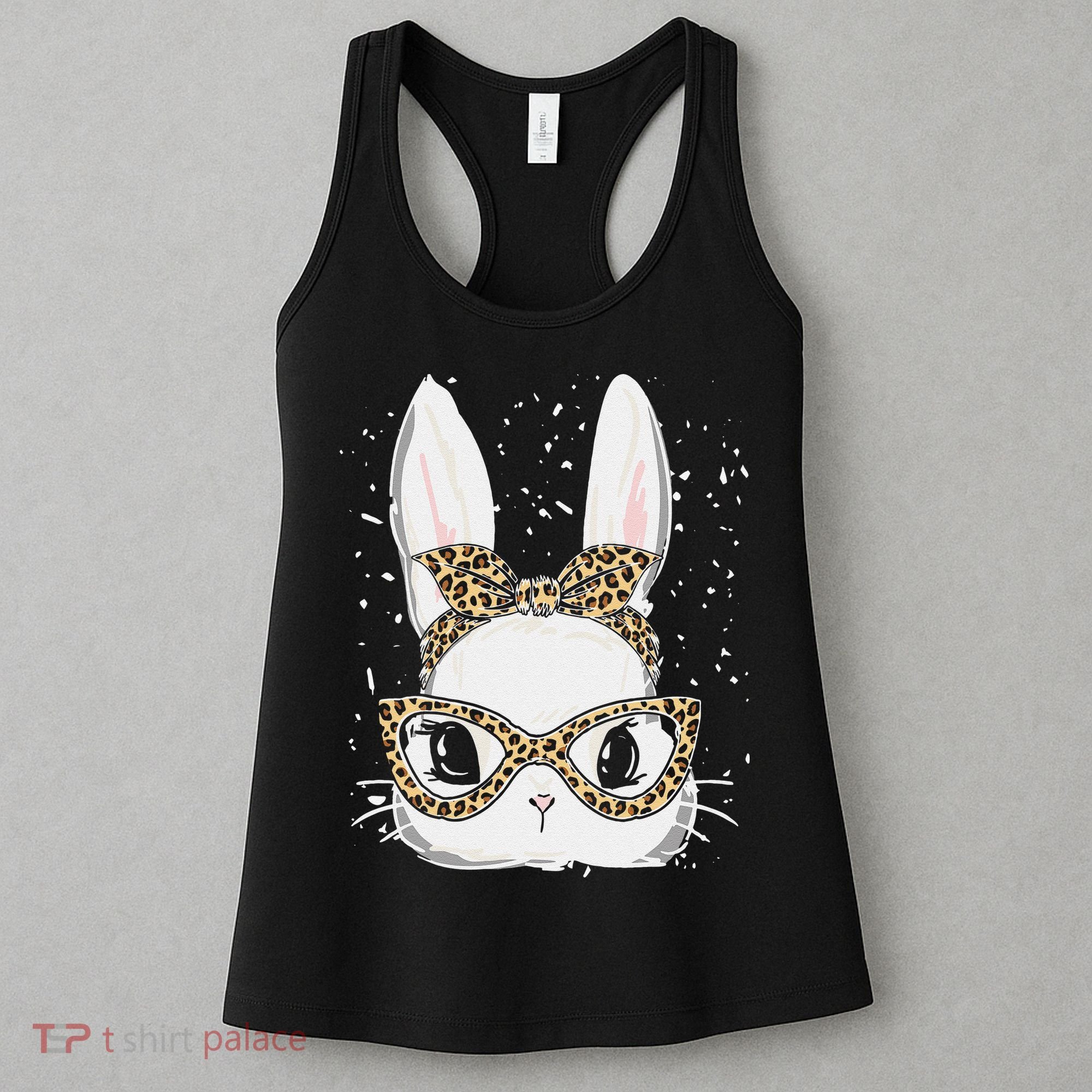 Bunny Face Leopard Glasses Headband Happy Easter Day Women's Women's Tank Top