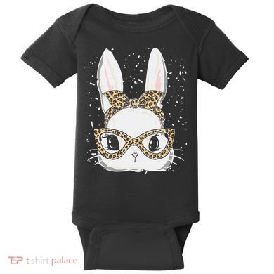Bunny Face Leopard Glasses Headband Happy Easter Day Women's Baby Bodysuit
