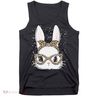 Bunny Face Leopard Glasses Headband Happy Easter Day Women's Tank Top