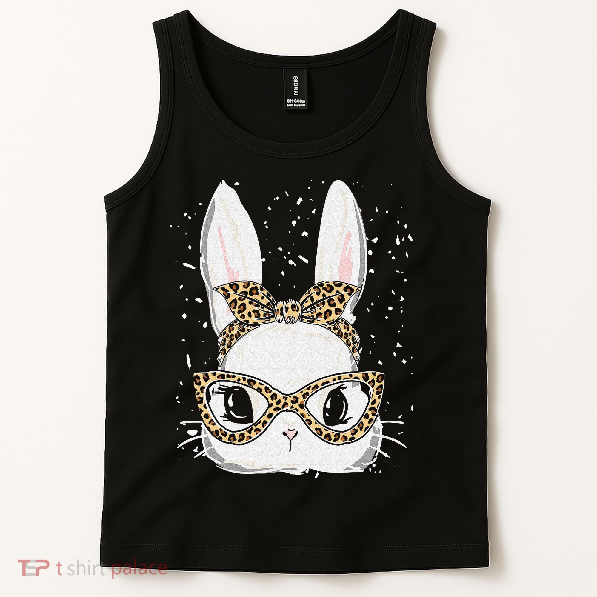 Bunny Face Leopard Glasses Headband Happy Easter Day Women's Tank Top