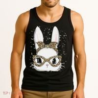 Bunny Face Leopard Glasses Headband Happy Easter Day Women's Tank Top thumb 3
