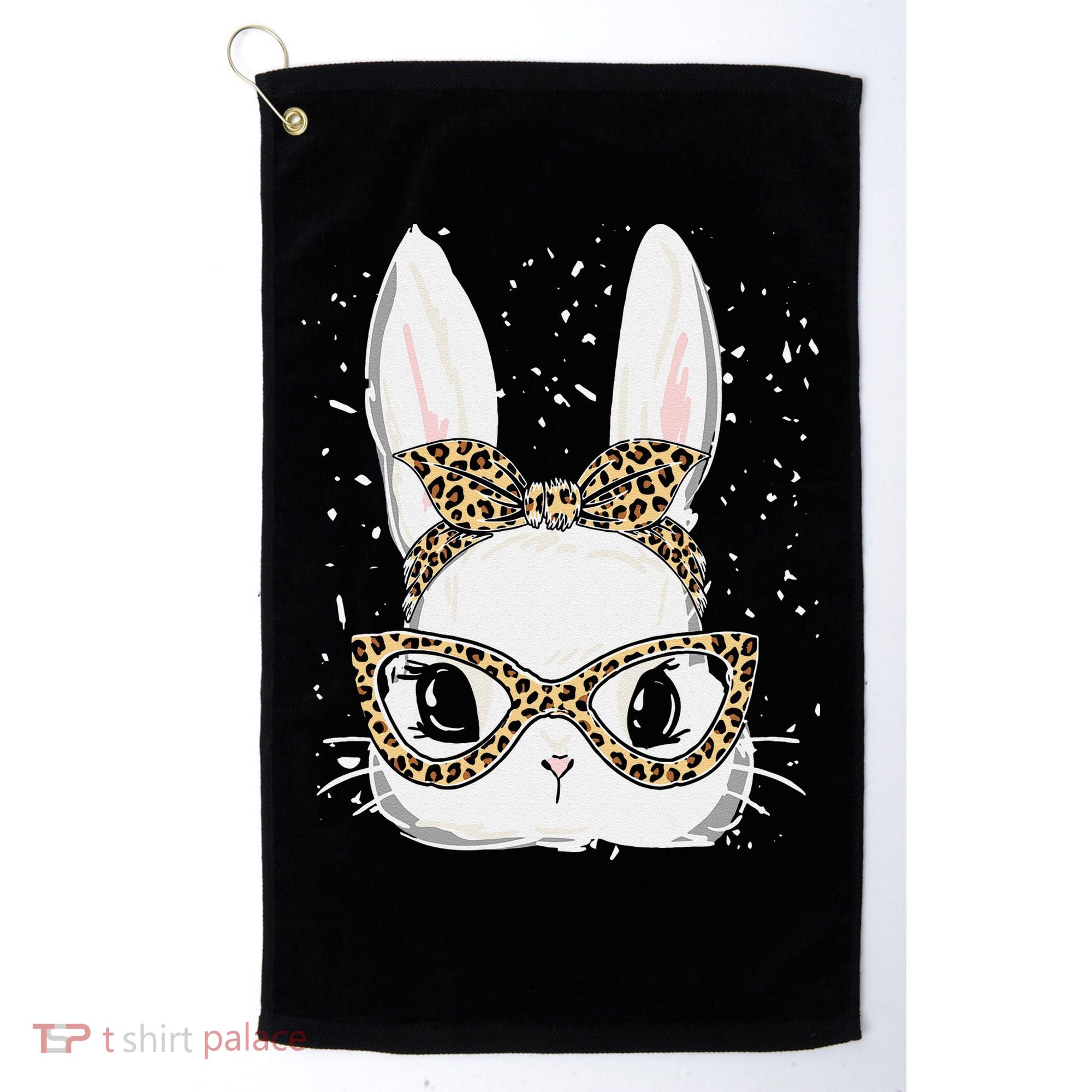 Bunny Face Leopard Glasses Headband Happy Easter Day Women's Golf Towel