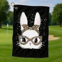 Bunny Face Leopard Glasses Headband Happy Easter Day Women's Golf Towel thumb 1