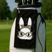 Bunny Face Leopard Glasses Headband Happy Easter Day Women's Golf Towel thumb 2