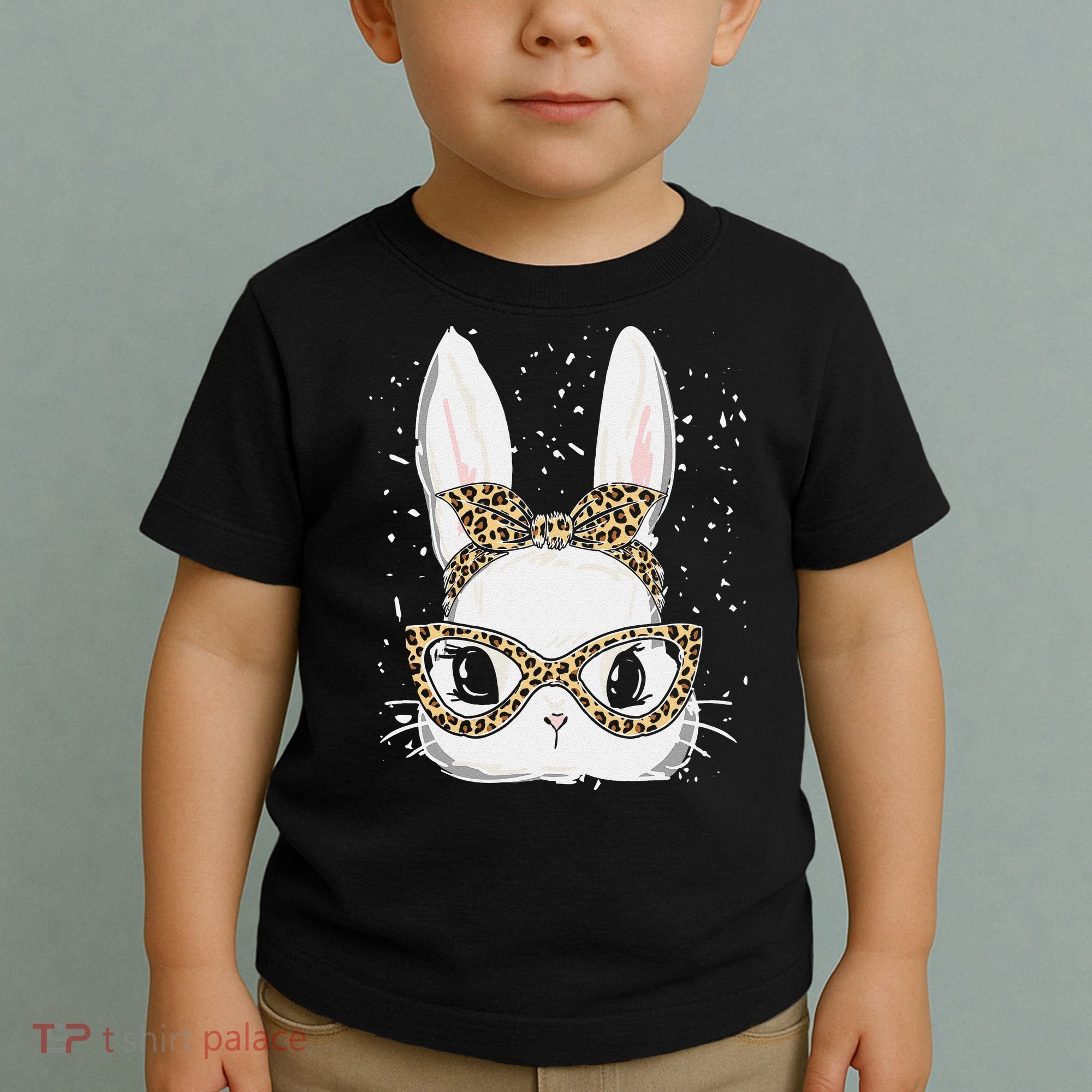 Bunny Face Leopard Glasses Headband Happy Easter Day Women's Toddler T-Shirt