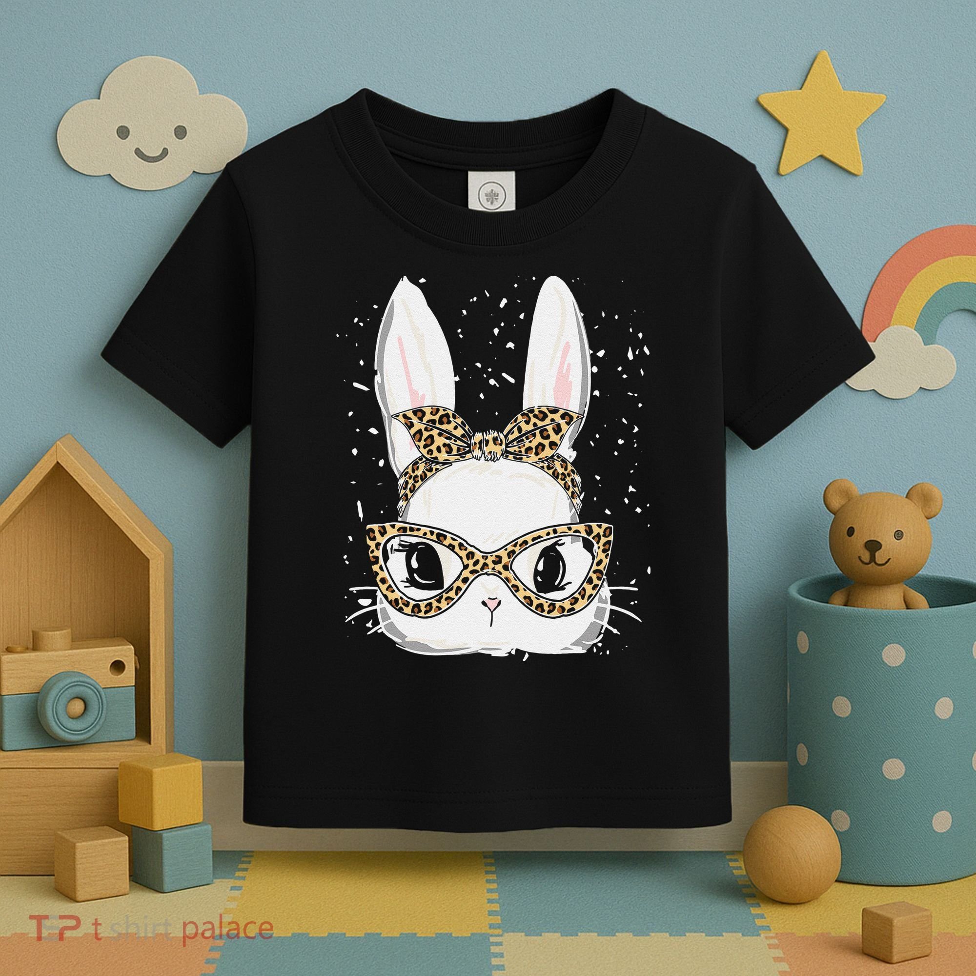 Bunny Face Leopard Glasses Headband Happy Easter Day Women's Toddler T-Shirt