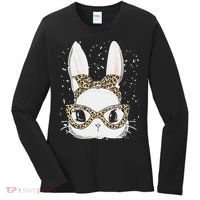 Bunny Face Leopard Glasses Headband Happy Easter Day Women's Women's Long Sleeve Shirt thumb 0