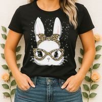 Bunny Face Leopard Glasses Headband Happy Easter Day Women's Women's T-Shirt thumb 2
