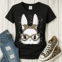 Bunny Face Leopard Glasses Headband Happy Easter Day Women's Women's T-Shirt thumb 3