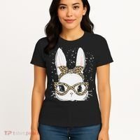 Bunny Face Leopard Glasses Headband Happy Easter Day Women's Women's T-Shirt thumb 4
