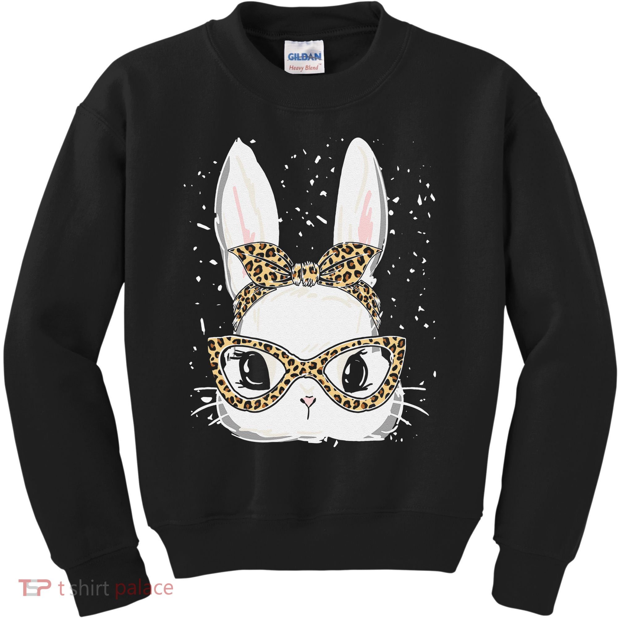 Bunny Face Leopard Glasses Headband Happy Easter Day Women's Kids Sweatshirt
