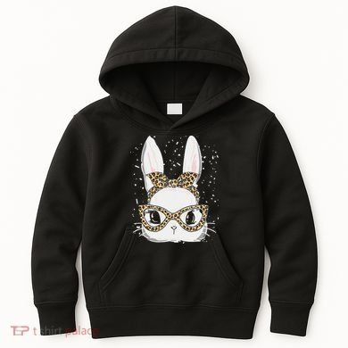 Bunny Face Leopard Glasses Headband Happy Easter Day Women's Kids Hoodie