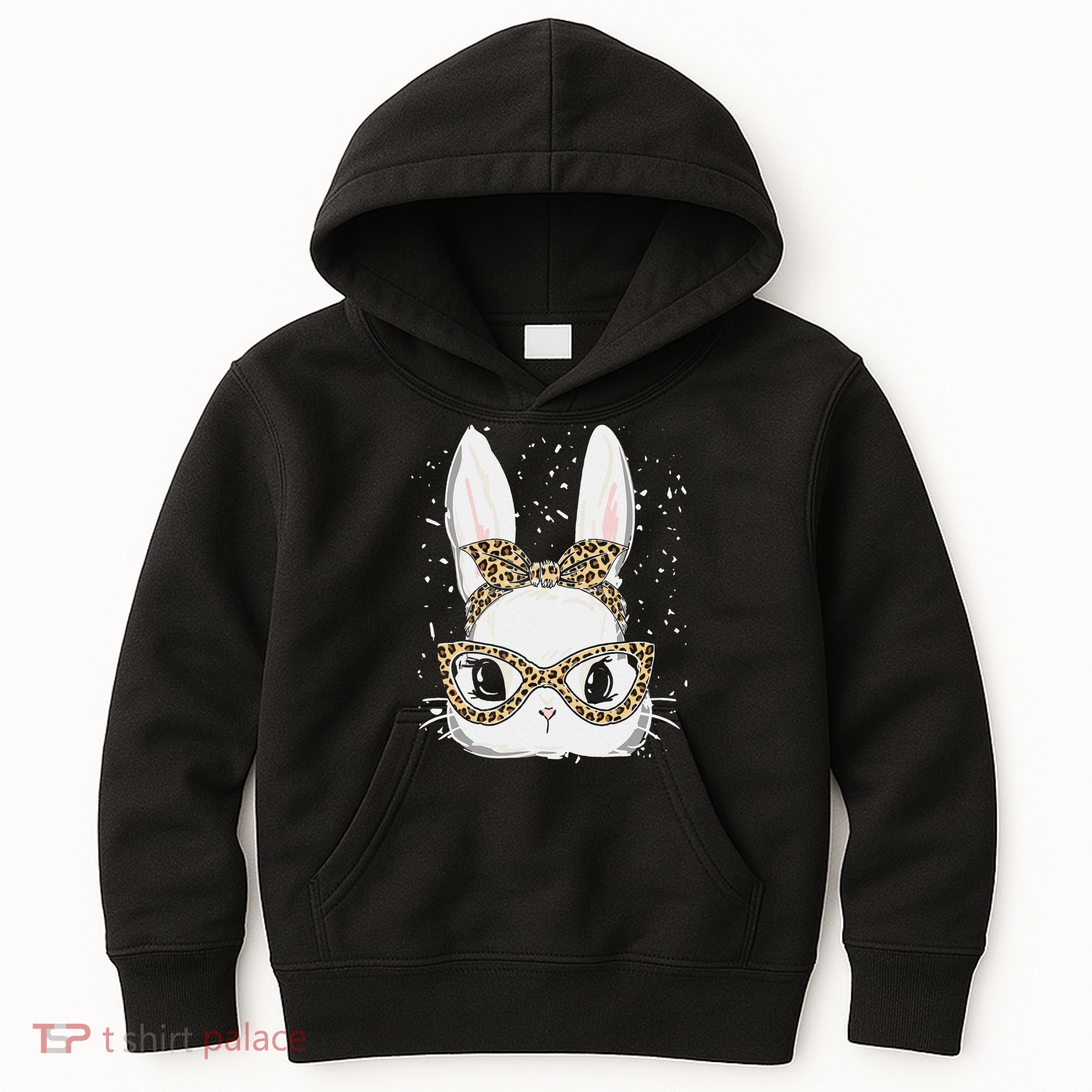 Bunny Face Leopard Glasses Headband Happy Easter Day Women's Kids Hoodie