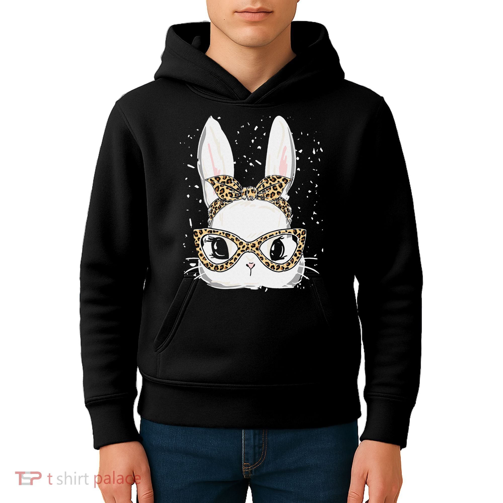 Bunny Face Leopard Glasses Headband Happy Easter Day Women's Kids Hoodie