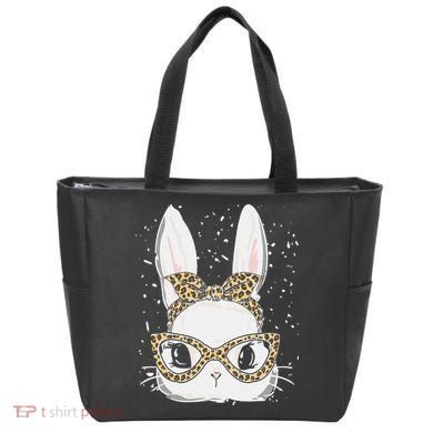 Bunny Face Leopard Glasses Headband Happy Easter Day Women's Tote Bag