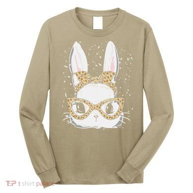 Bunny Face Leopard Glasses Headband Happy Easter Day Women's Long Sleeve Shirt