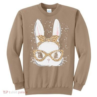 Bunny Face Leopard Glasses Headband Happy Easter Day Women's Sweatshirt