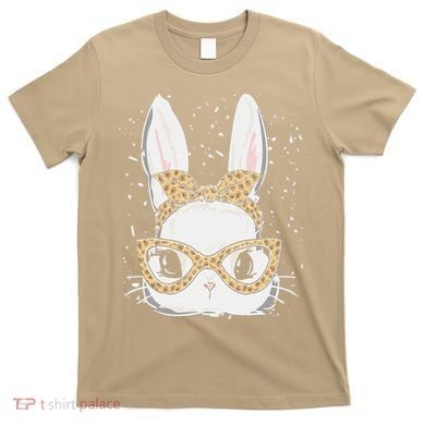 Bunny Face Leopard Glasses Headband Happy Easter Day Women's T-Shirt