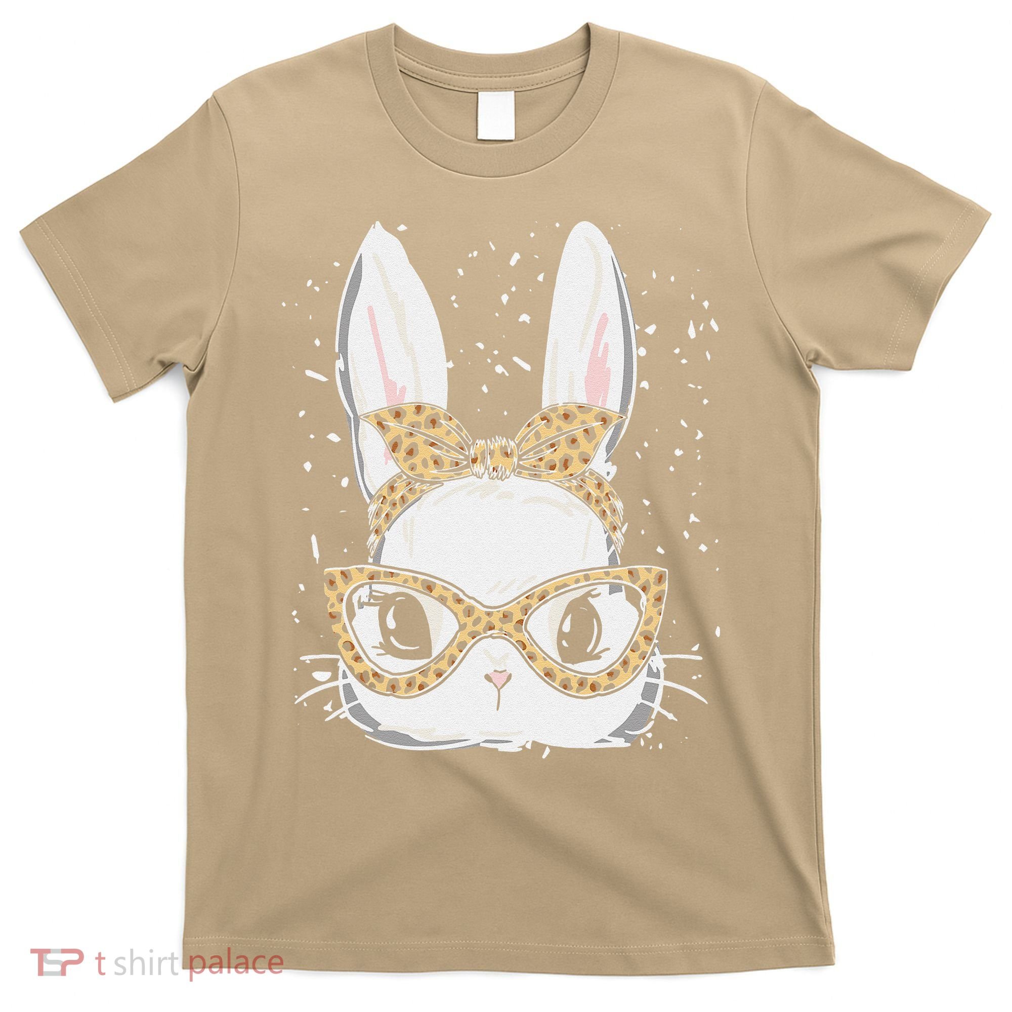 Bunny Face Leopard Glasses Headband Happy Easter Day Women's T-Shirt