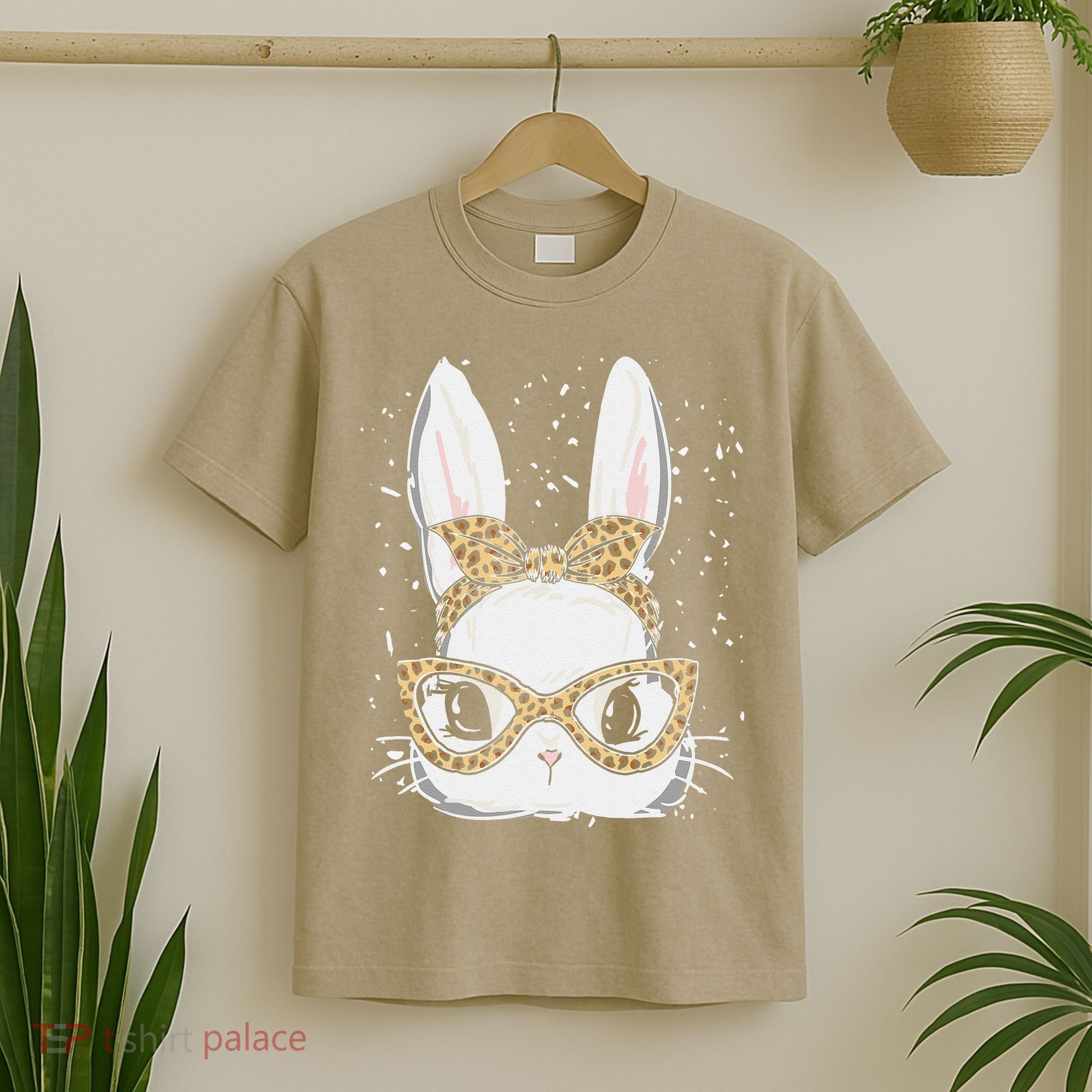 Bunny Face Leopard Glasses Headband Happy Easter Day Women's T-Shirt
