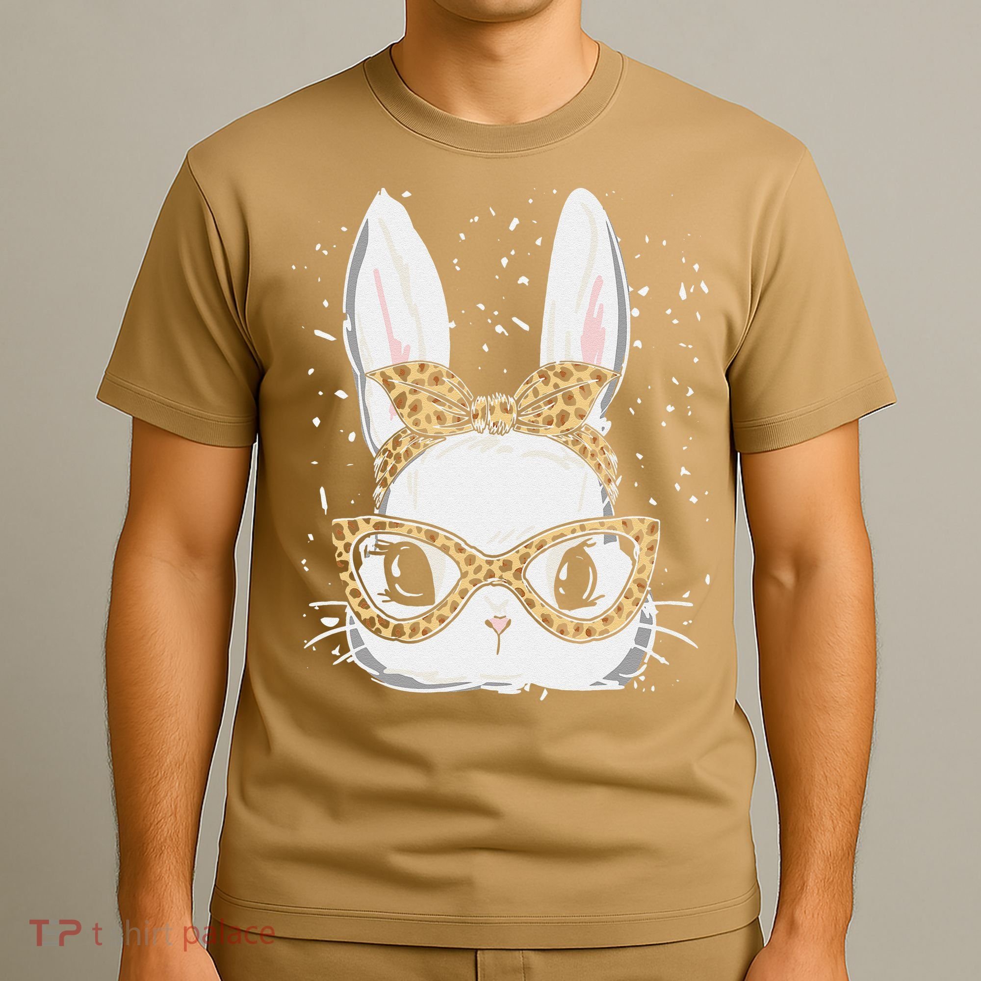 Bunny Face Leopard Glasses Headband Happy Easter Day Women's T-Shirt