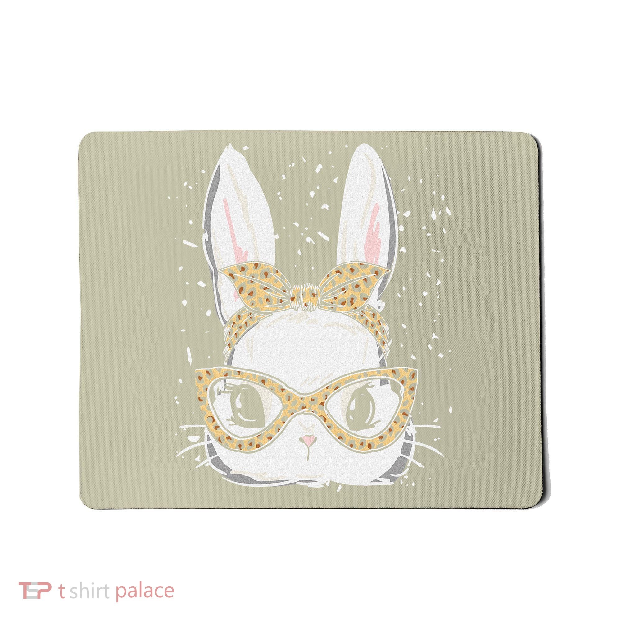 Bunny Face Leopard Glasses Headband Happy Easter Day Women's Mousepad