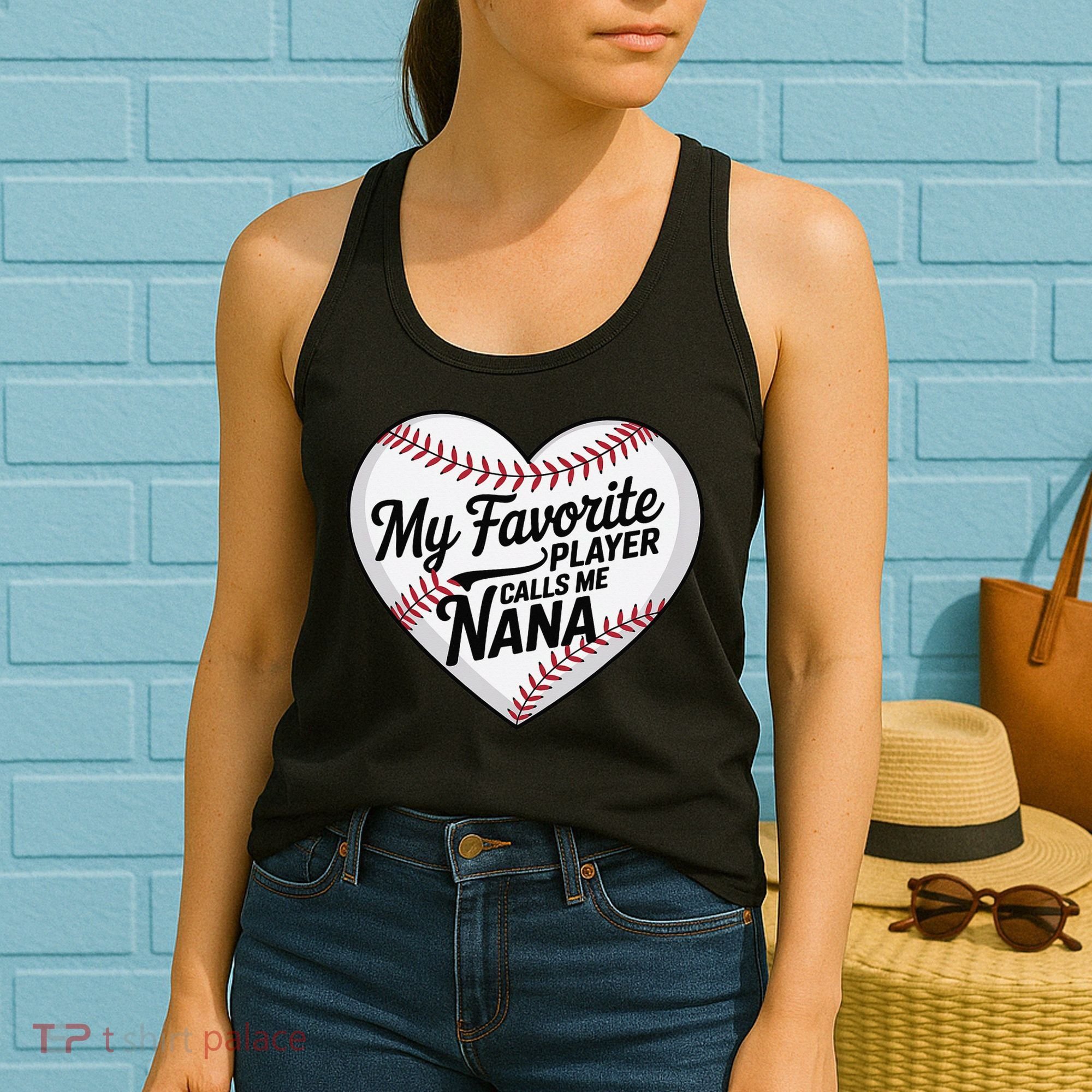 Baseball Fans Lovers Heart My Favorite Player Calls Me Nana Women's Tank Top