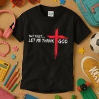 But First Let Me Thank God Inspirational Kids T-Shirt thumb 3