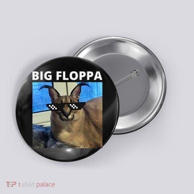 Big Floppa Meme Cat Button
