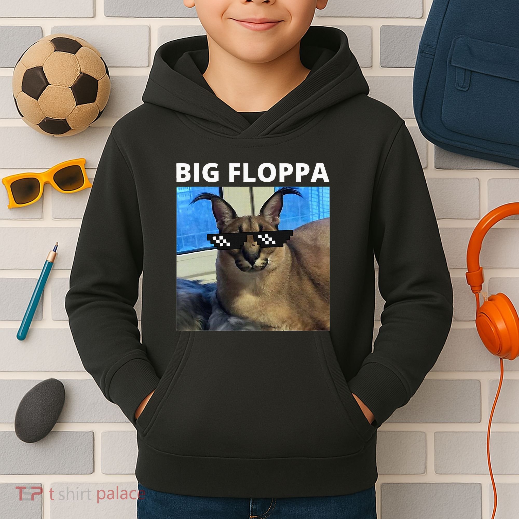 Big Floppa Meme Cat Kids Hoodie