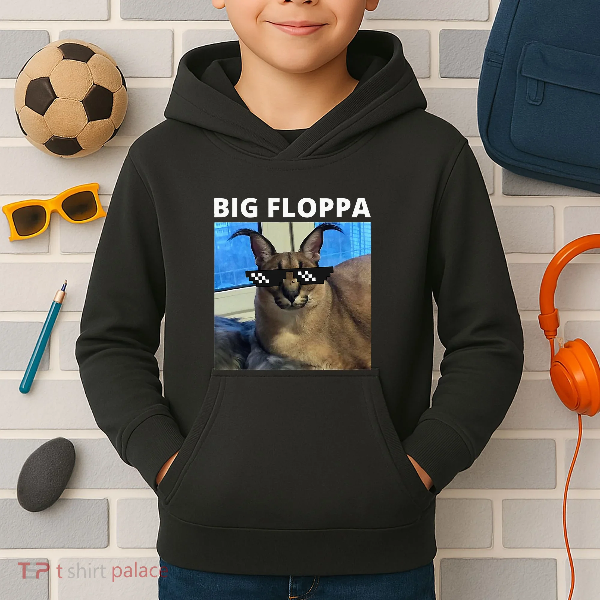 Big Floppa Meme Cat Kids Hoodie
