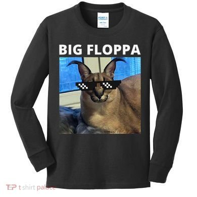 Big Floppa Meme Cat Kids Long Sleeve Shirt