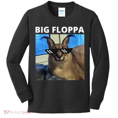 Big Floppa Meme Cat Kids Long Sleeve Shirt