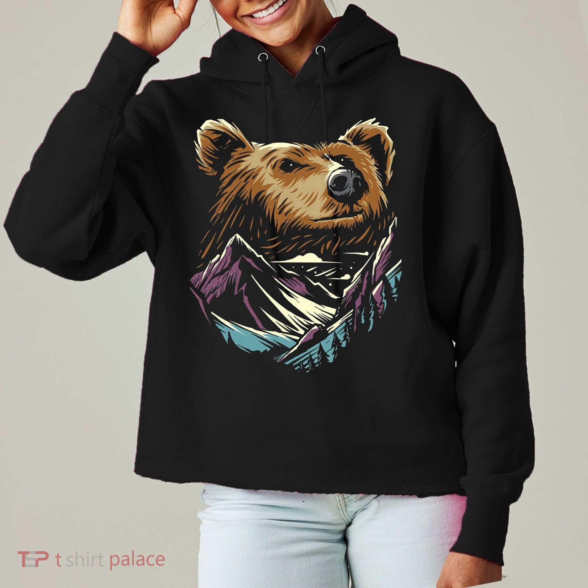 Bear Forest Mountain Ladies Heavyweight Boxy Pullover Hoodie