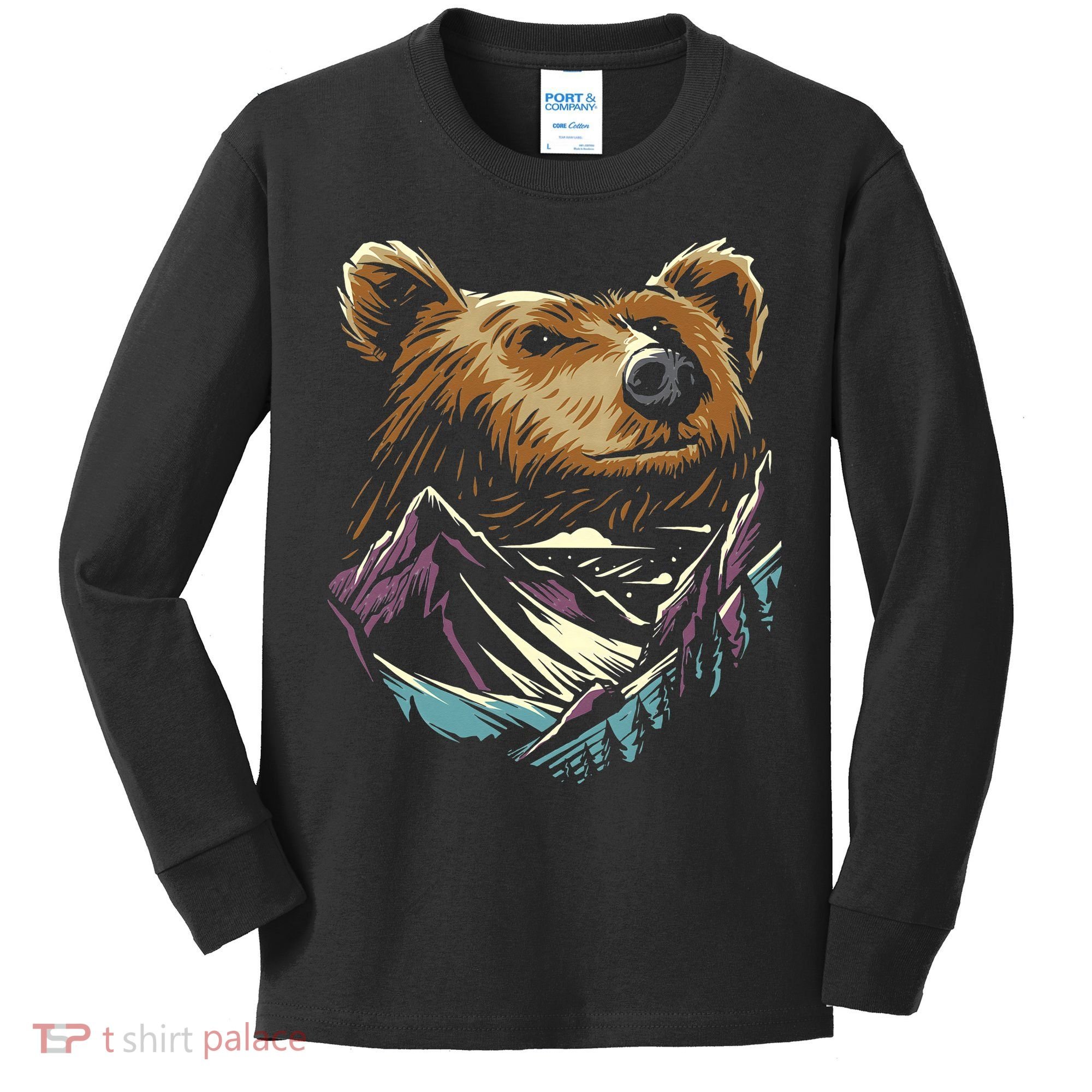 Bear Forest Mountain Kids Long Sleeve Shirt