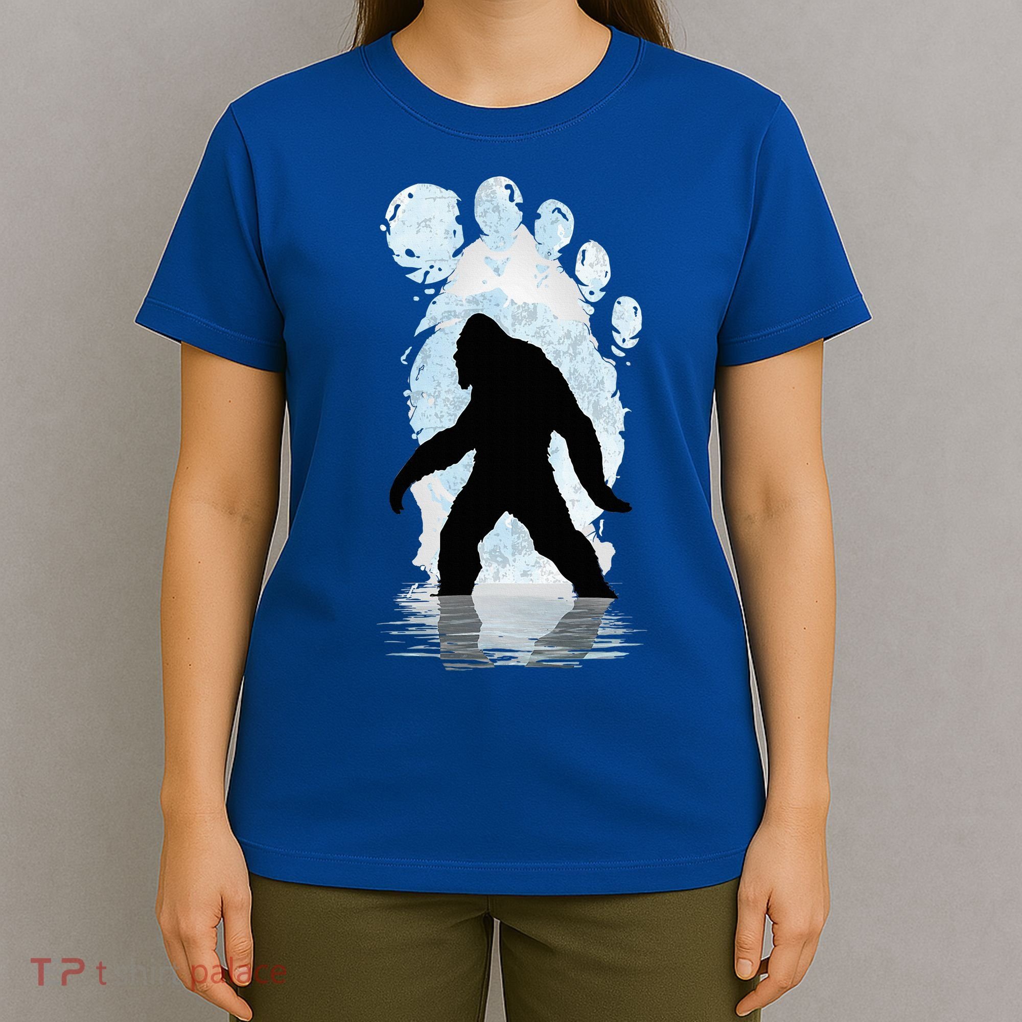 Bigfoot Footprint Moon Light Funny Sasquatch  T-Shirt