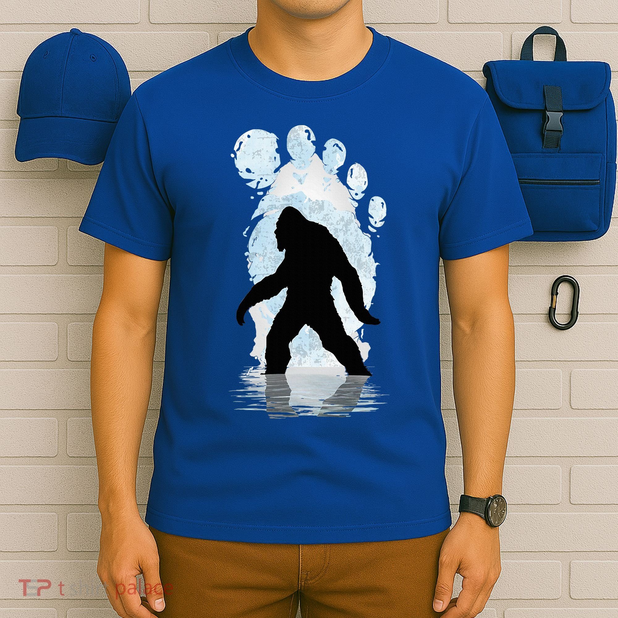 Bigfoot Footprint Moon Light Funny Sasquatch  T-Shirt