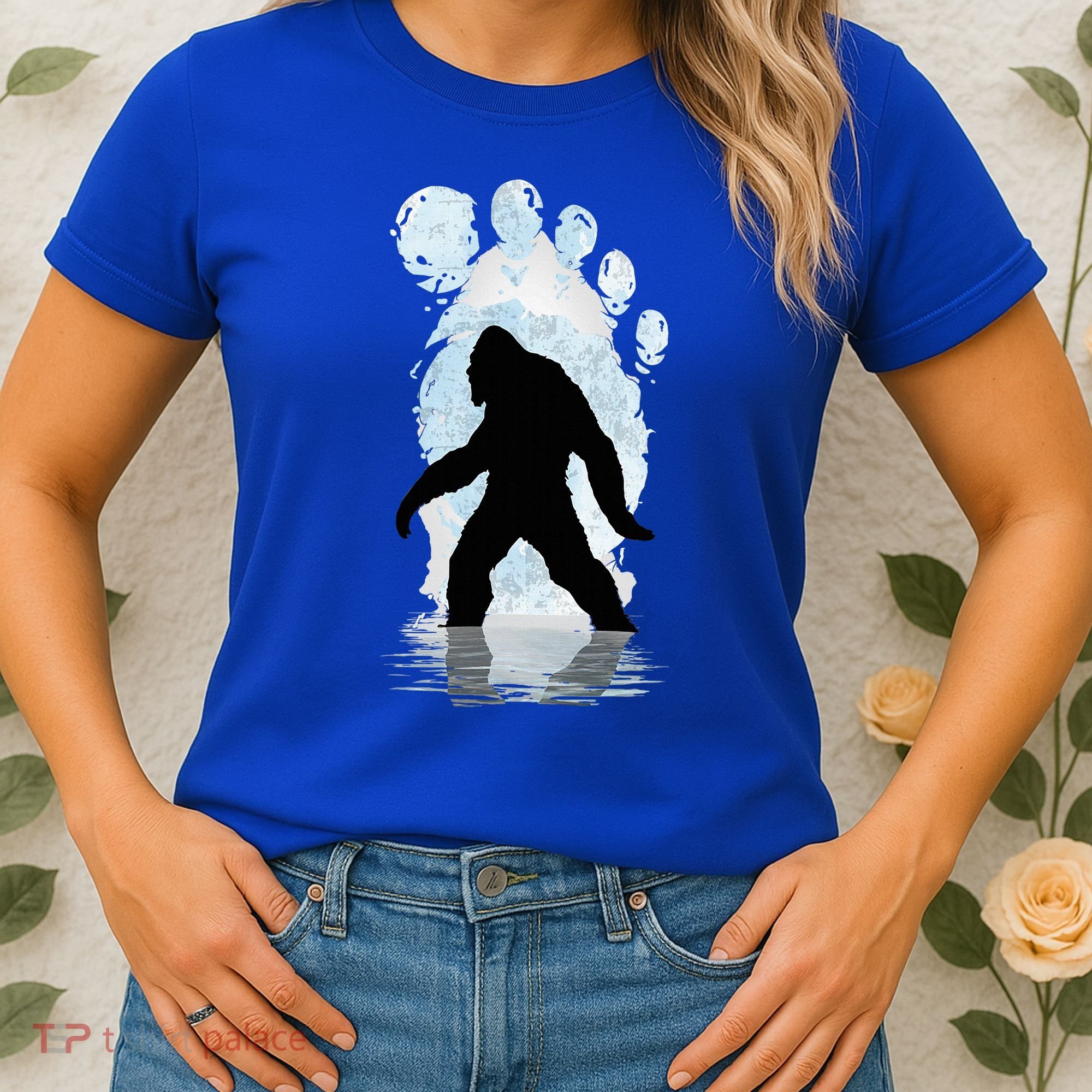 Bigfoot Footprint Moon Light Funny Sasquatch  Women's T-Shirt