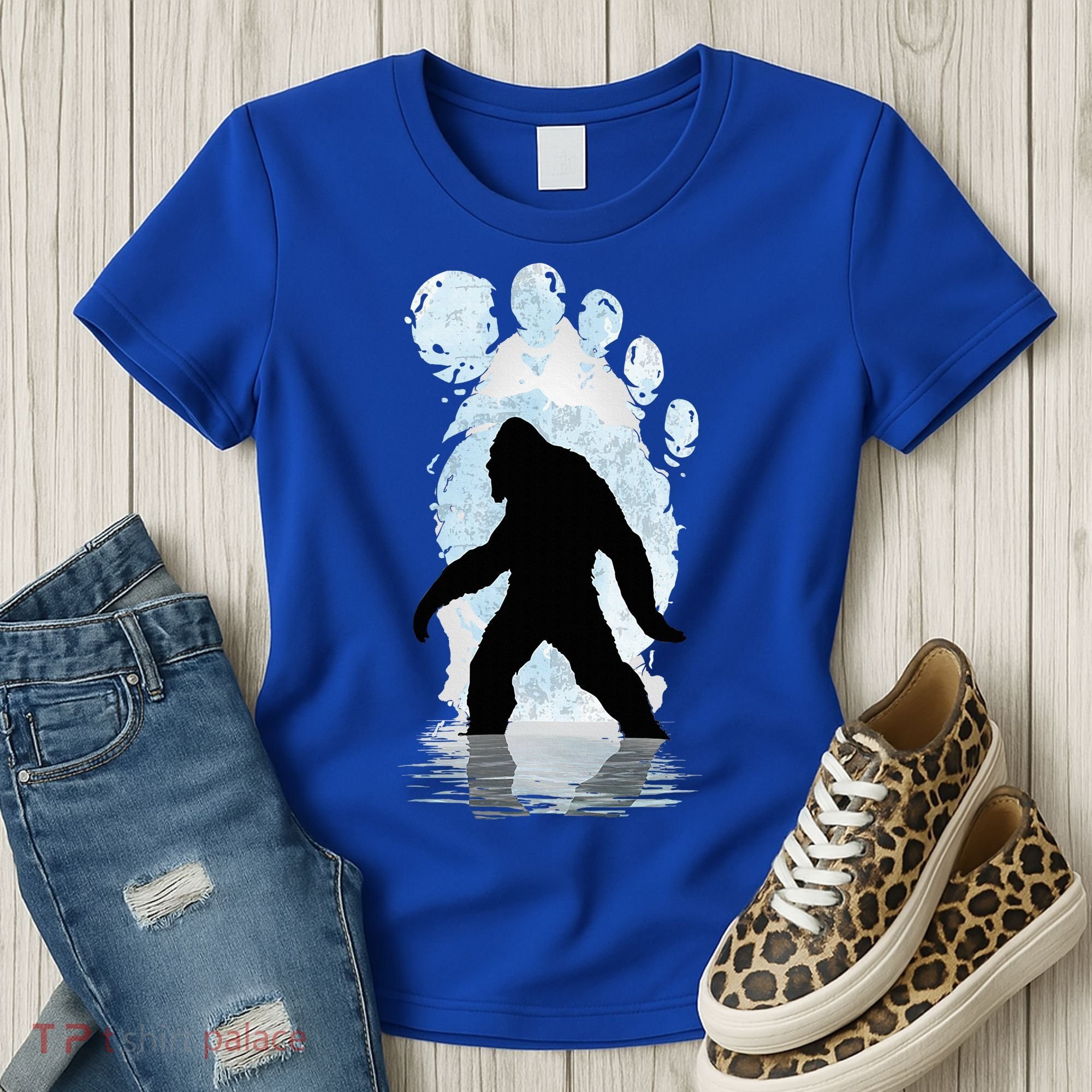 Bigfoot Footprint Moon Light Funny Sasquatch  Women's T-Shirt