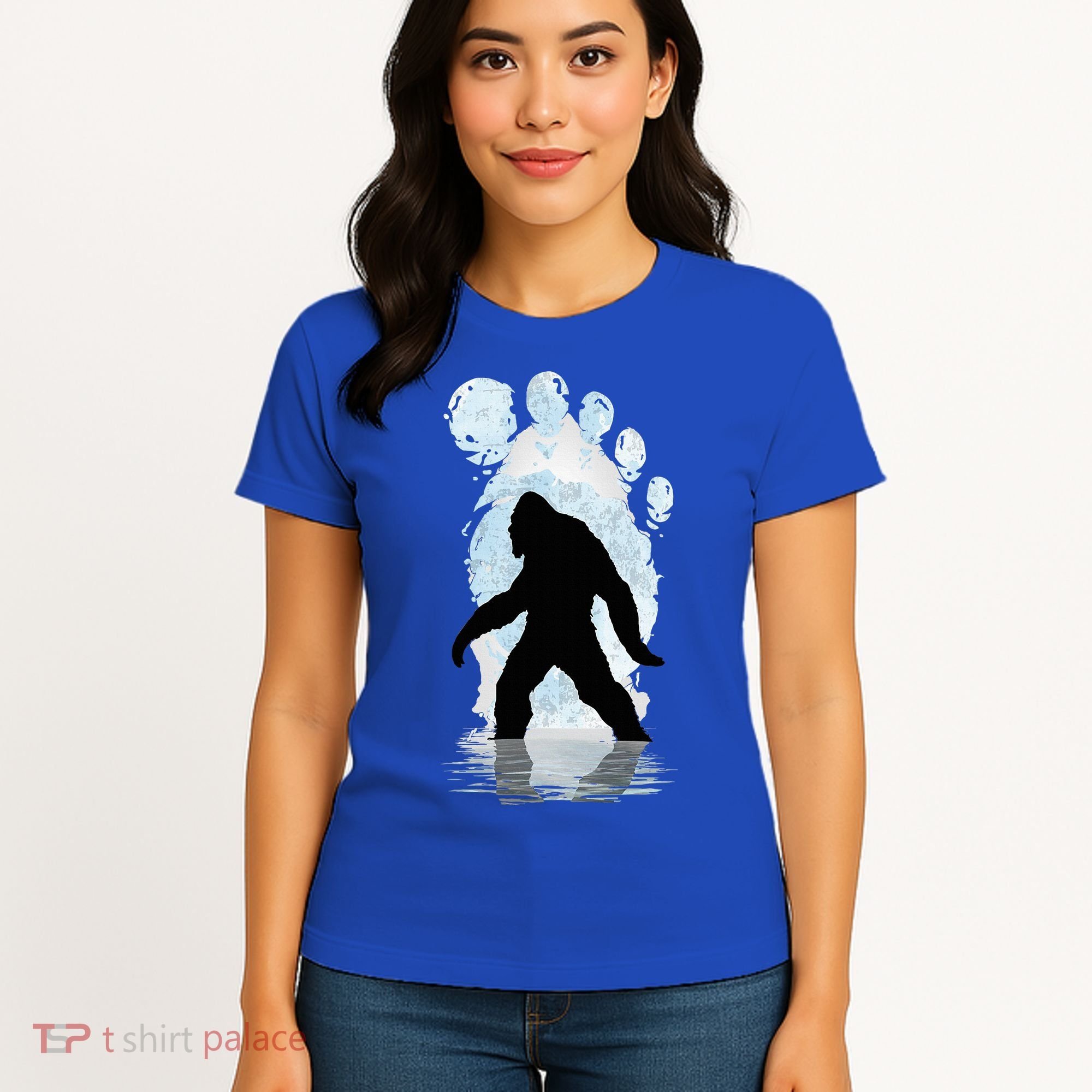 Bigfoot Footprint Moon Light Funny Sasquatch  Women's T-Shirt