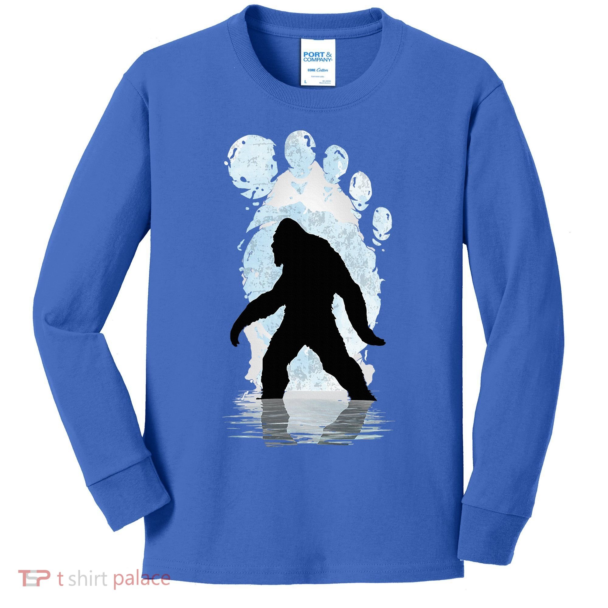 Bigfoot Footprint Moon Light Funny Sasquatch  Kids Long Sleeve Shirt