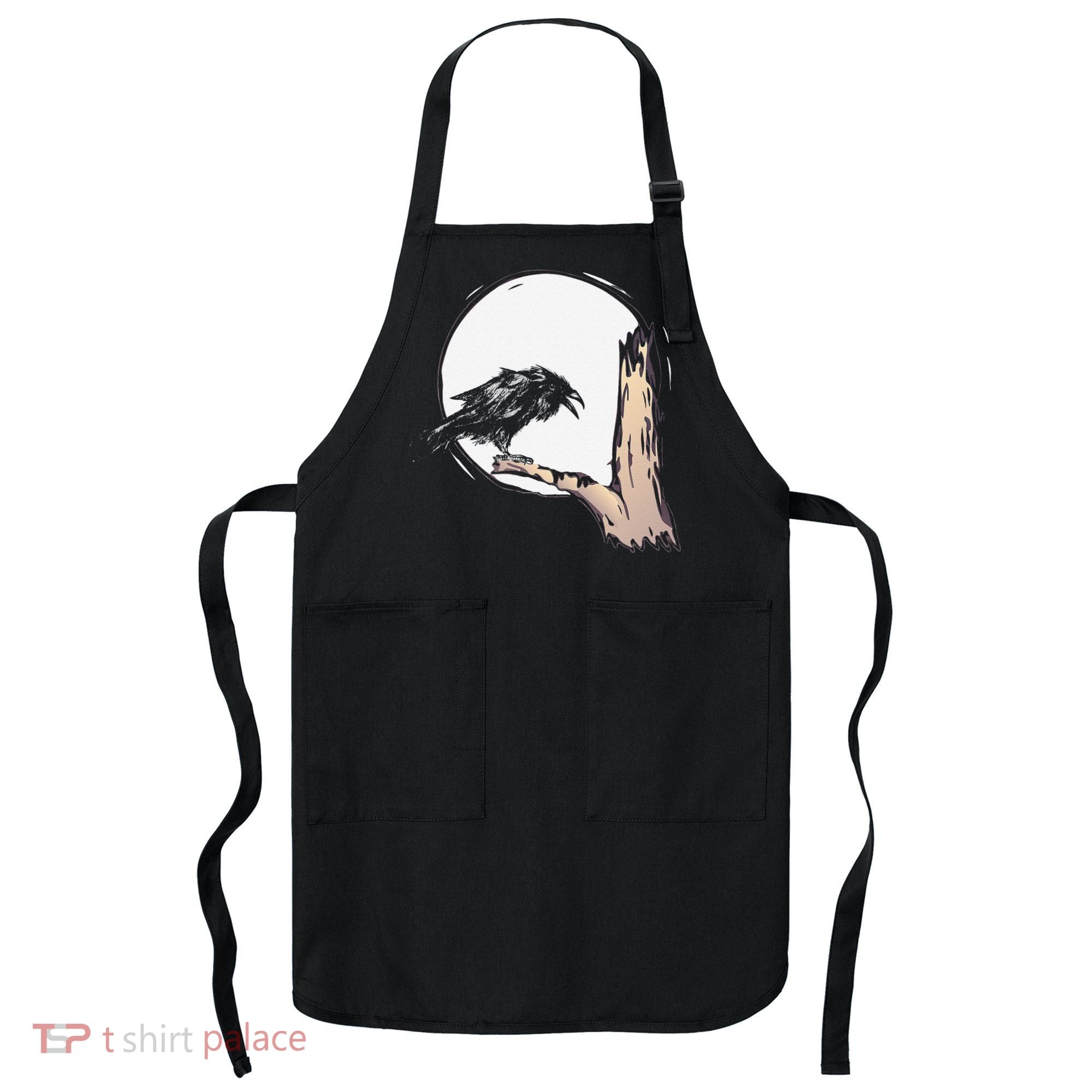 Bird Full Moon Crow Spooky Raven Gothic Halloween Apron
