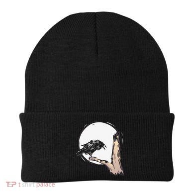 Bird Full Moon Crow Spooky Raven Gothic Halloween Beanie