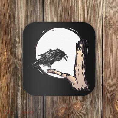 Bird Full Moon Crow Spooky Raven Gothic Halloween Coaster