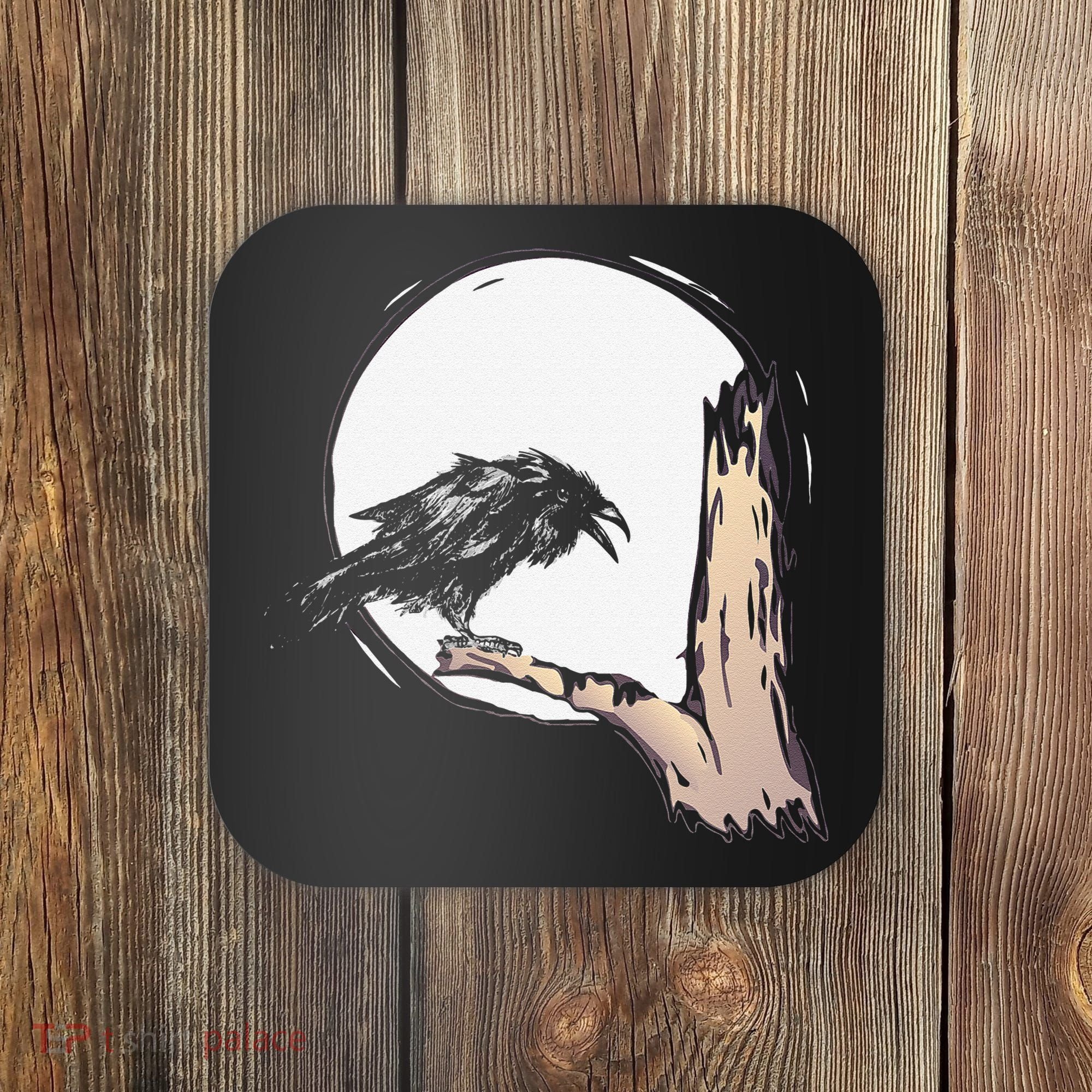 Bird Full Moon Crow Spooky Raven Gothic Halloween Coaster
