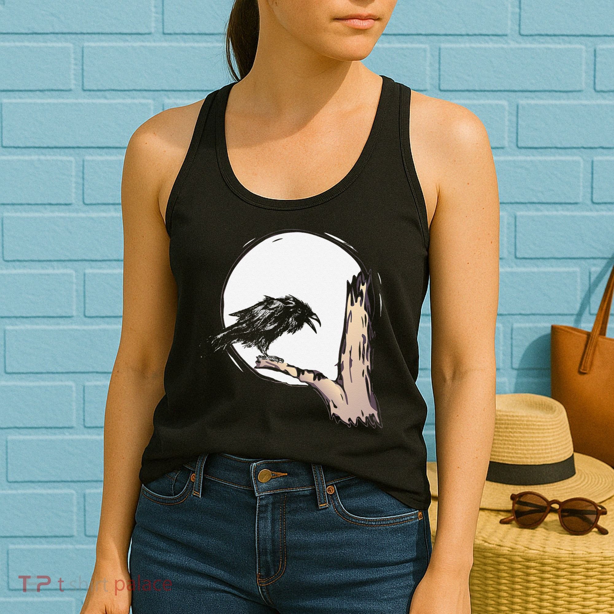 Bird Full Moon Crow Spooky Raven Gothic Halloween Women's Tank Top