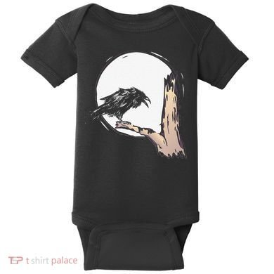 Bird Full Moon Crow Spooky Raven Gothic Halloween Baby Bodysuit