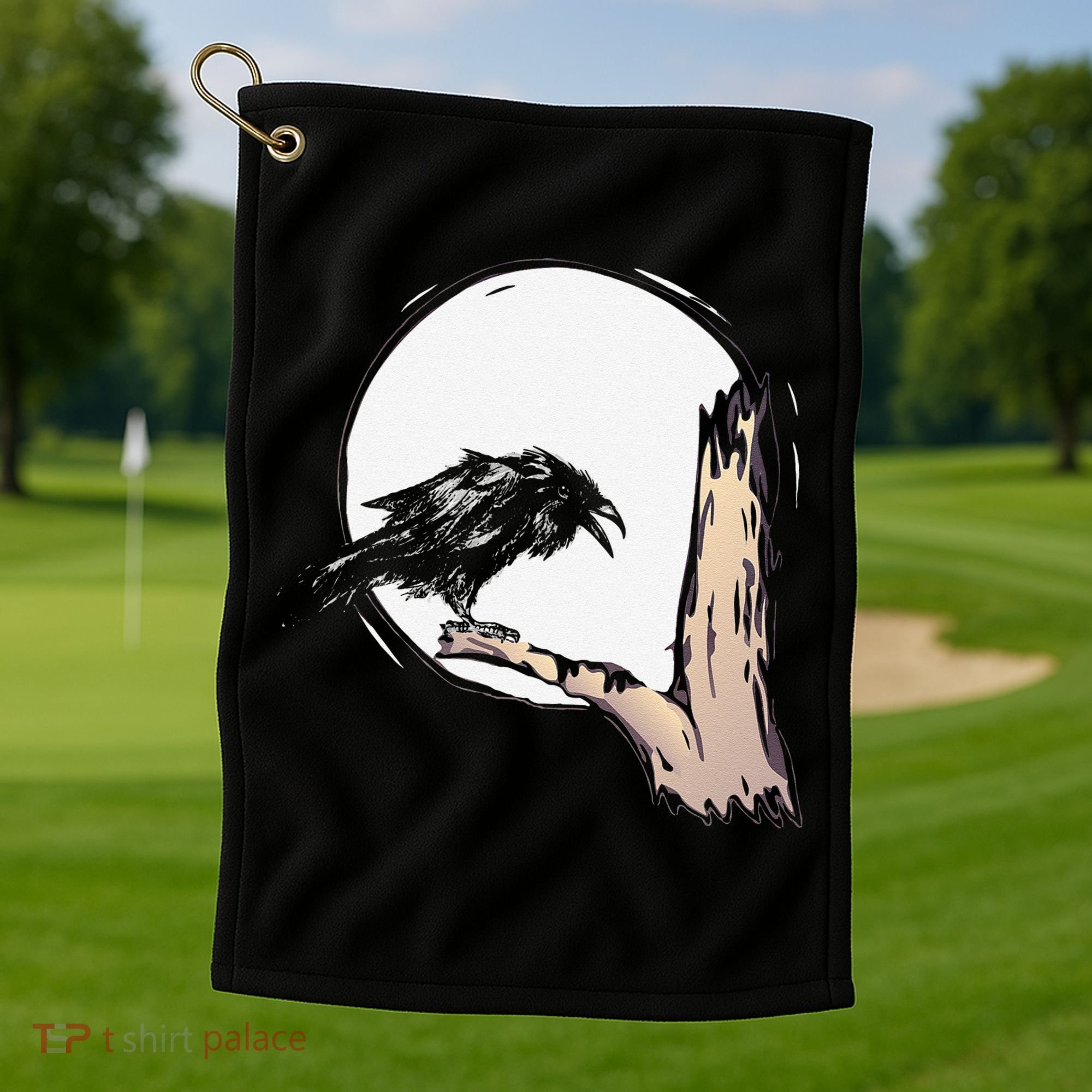 Bird Full Moon Crow Spooky Raven Gothic Halloween Golf Towel