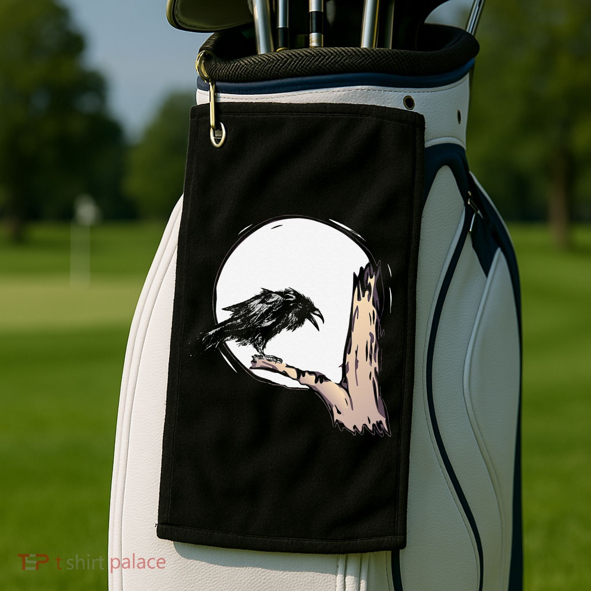 Bird Full Moon Crow Spooky Raven Gothic Halloween Golf Towel